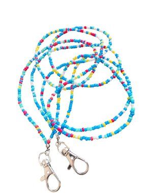 Set of 2 Beaded Larnyard 17" long (32" all around) Colorful with Silver Clasp